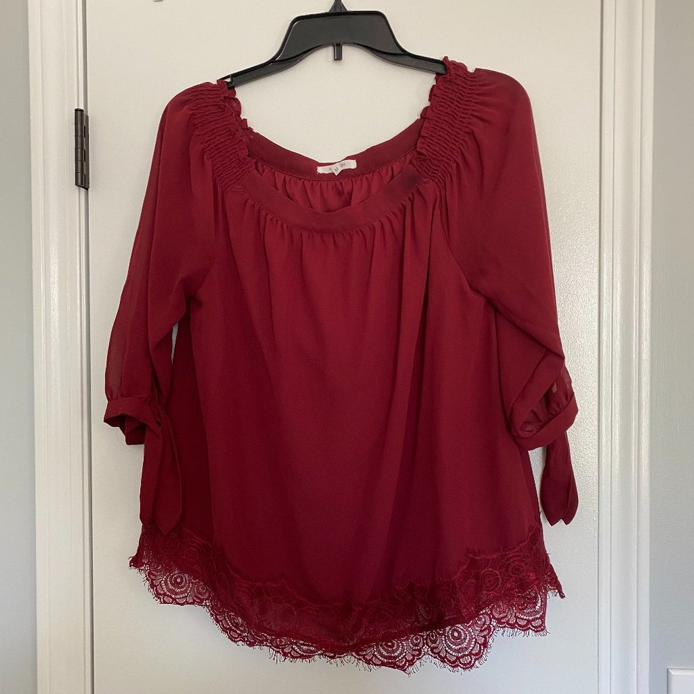 Red Top with Lace & Sleeve Detail